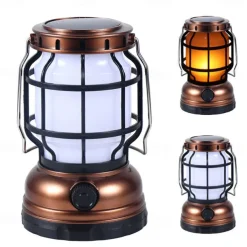 Retro Solar Camping Lights Portable Lantern Dimming Rechargeable LED Hanging Lights Power Bank Travel Tents Camp Supplies