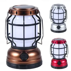 Retro Solar Camping Lights Portable Lantern Dimming Rechargeable LED Hanging Lights Power Bank Travel Tents Camp Supplies