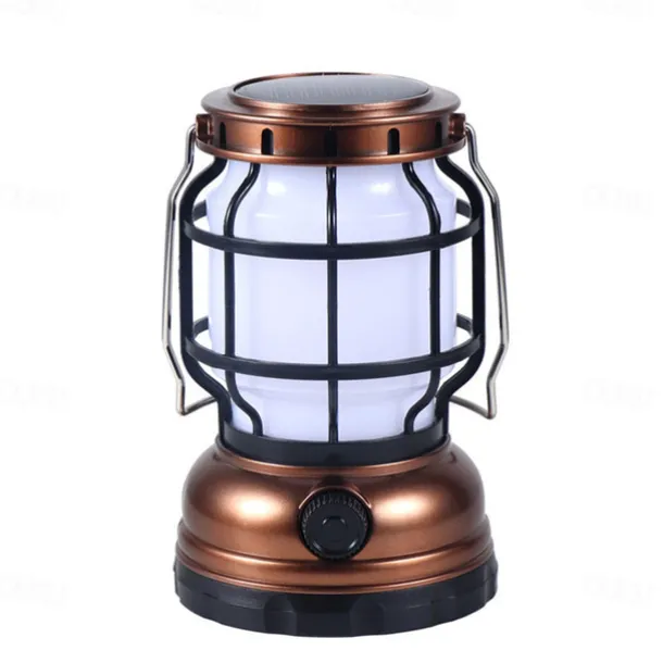 Retro Solar Camping Lights Portable Lantern Dimming Rechargeable LED Hanging Lights Power Bank Travel Tents Camp Supplies