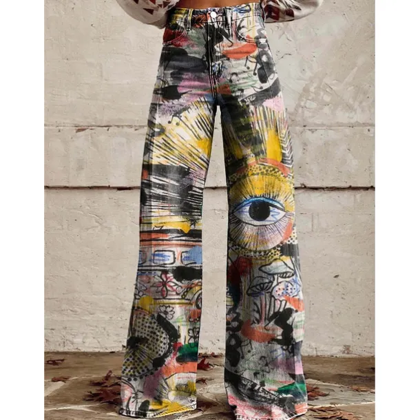 Retro Vintage Boho 1970s Pants Wide Legged Pants Hippie Disco High Waist Floral Faux Jeans Style Fancy Dress Women's Halloween Carnival Music Festival Pride Parade Retro Theme Party Adults Pants