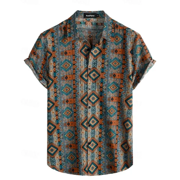 Retro Vintage Boho 1970s Shirt Hawaiian Shirts Hippie Aztec Tribal Fancy Dress Men's Halloween Carnival Music Festival Beach Vacation Wear Retro Theme Party Adults' Shirt