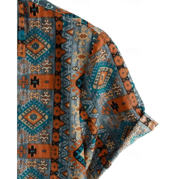 Retro Vintage Boho 1970s Shirt Hawaiian Shirts Hippie Aztec Tribal Fancy Dress Men's Halloween Carnival Music Festival Beach Vacation Wear Retro Theme Party Adults' Shirt