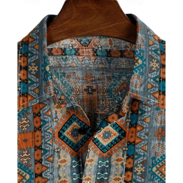 Retro Vintage Boho 1970s Shirt Hawaiian Shirts Hippie Aztec Tribal Fancy Dress Men's Halloween Carnival Music Festival Beach Vacation Wear Retro Theme Party Adults' Shirt