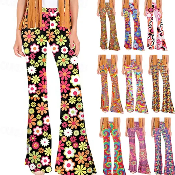 Retro Vintage Boho 1970s Trousers Bell Bottom Pants Flared Trousers Wide Leg Pants Hippie Women's Pride Parade Pride Month Adults' Pants