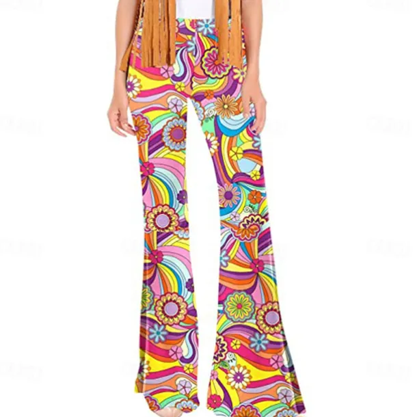 Retro Vintage Boho 1970s Trousers Bell Bottom Pants Flared Trousers Wide Leg Pants Hippie Women's Pride Parade Pride Month Adults' Pants