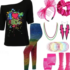 Retro Vintage Disco 1980s Outfits Accessories Off Shoulder T-Shirt I Love the 80's Fancy Dress Women's Halloween Carnival Masquerade Party / Evening Pride Parade Pride Month Adults' Costume