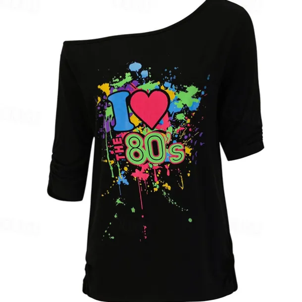 Retro Vintage Disco 1980s Outfits Accessories Off Shoulder T-Shirt I Love the 80's Fancy Dress Women's Halloween Carnival Masquerade Party / Evening Pride Parade Pride Month Adults' Costume