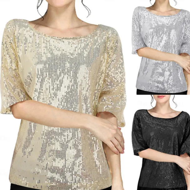 Retro Vintage Disco 1980s T-shirt Sequins Round Neck Fancy Dress Women's Carnival Masquerade Party Pride Parade Pride Month Adults T-shirt