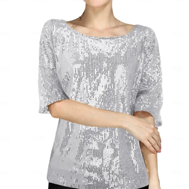 Retro Vintage Disco 1980s T-shirt Sequins Round Neck Fancy Dress Women's Carnival Masquerade Party Pride Parade Pride Month Adults T-shirt