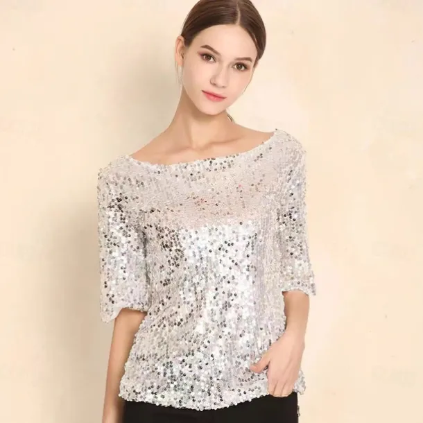 Retro Vintage Disco 1980s T-shirt Sequins Round Neck Fancy Dress Women's Carnival Masquerade Party Pride Parade Pride Month Adults T-shirt