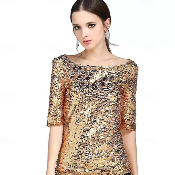 Retro Vintage Disco 1980s T-shirt Sequins Round Neck Fancy Dress Women's Carnival Masquerade Party Pride Parade Pride Month Adults T-shirt