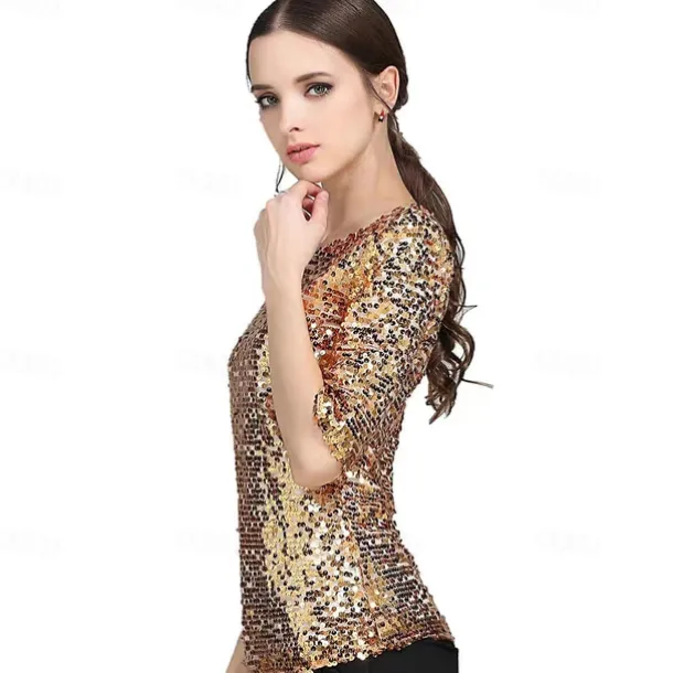 Retro Vintage Disco 1980s T-shirt Sequins Round Neck Fancy Dress Women's Carnival Masquerade Party Pride Parade Pride Month Adults T-shirt