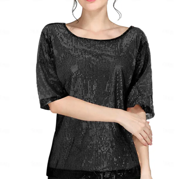 Retro Vintage Disco 1980s T-shirt Sequins Round Neck Fancy Dress Women's Carnival Masquerade Party Pride Parade Pride Month Adults T-shirt