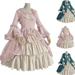 Retro Vintage Gothic Lolita Rococo Dress Trumpet Sleeve Lace Bow Fancy Dress Women's Masquerade Masquerade Party & Evening Carnival of Venice Adults' Dress