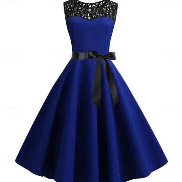 Retro Vintage Hepburn Cocktail Dress Knee Length Dress Flare Dress Normal Sleeveless Jacquard Lace A-Line Round Neck Fancy Dress Women's Carnival New Year Masquerade Casual Dress Adults' Dress All