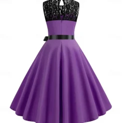 Retro Vintage Hepburn Cocktail Dress Knee Length Dress Flare Dress Normal Sleeveless Jacquard Lace A-Line Round Neck Fancy Dress Women's Carnival New Year Masquerade Casual Dress Adults' Dress All