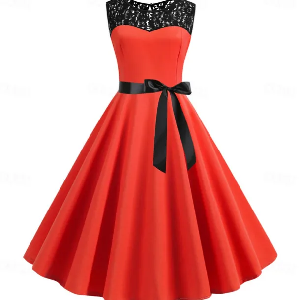 Retro Vintage Hepburn Cocktail Dress Knee Length Dress Flare Dress Normal Sleeveless Jacquard Lace A-Line Round Neck Fancy Dress Women's Carnival New Year Masquerade Casual Dress Adults' Dress All