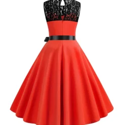 Retro Vintage Hepburn Cocktail Dress Knee Length Dress Flare Dress Normal Sleeveless Jacquard Lace A-Line Round Neck Fancy Dress Women's Carnival New Year Masquerade Casual Dress Adults' Dress All