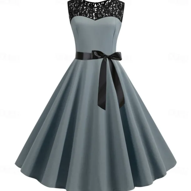 Retro Vintage Hepburn Cocktail Dress Knee Length Dress Flare Dress Normal Sleeveless Jacquard Lace A-Line Round Neck Fancy Dress Women's Carnival New Year Masquerade Casual Dress Adults' Dress All