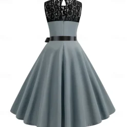 Retro Vintage Hepburn Cocktail Dress Knee Length Dress Flare Dress Normal Sleeveless Jacquard Lace A-Line Round Neck Fancy Dress Women's Carnival New Year Masquerade Casual Dress Adults' Dress All