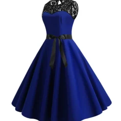 Retro Vintage Hepburn Cocktail Dress Knee Length Dress Flare Dress Normal Sleeveless Jacquard Lace A-Line Round Neck Fancy Dress Women's Carnival New Year Masquerade Casual Dress Adults' Dress All