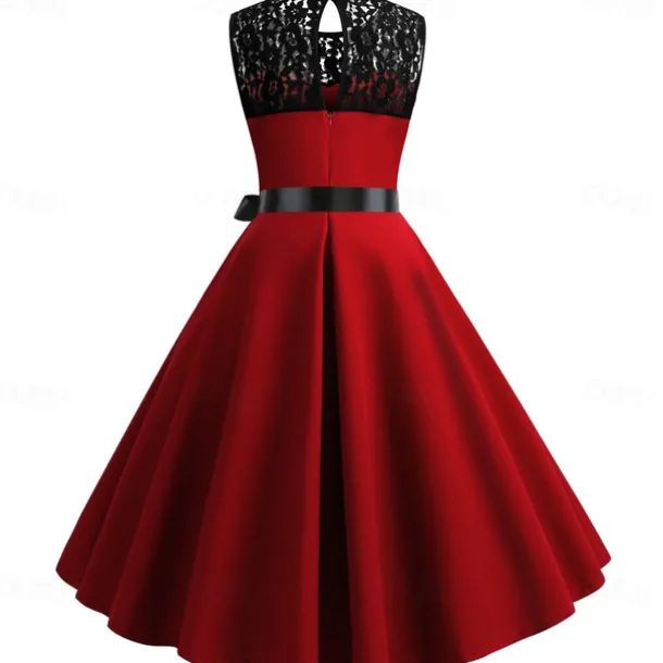 Retro Vintage Hepburn Cocktail Dress Knee Length Dress Flare Dress Normal Sleeveless Jacquard Lace A-Line Round Neck Fancy Dress Women's Carnival New Year Masquerade Casual Dress Adults' Dress All