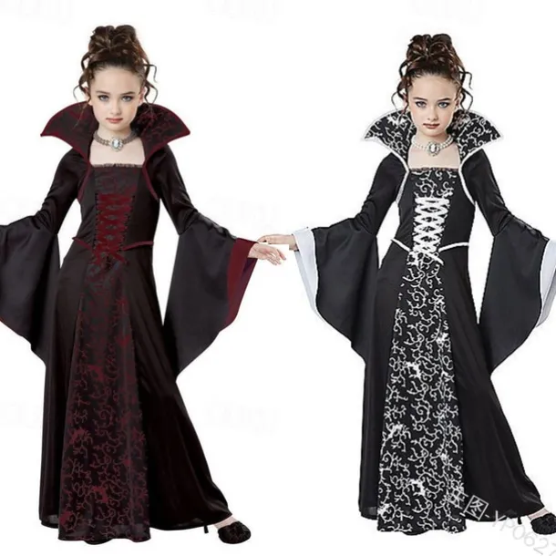 Retro Vintage Medieval Ball Gown Dress Halloween Costumes Witch Fancy Dress Girls' Walpurgis Night Masquerade Party Kid's Dress