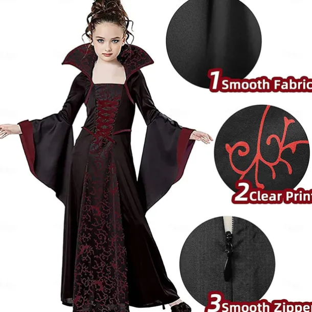 Retro Vintage Medieval Ball Gown Dress Halloween Costumes Witch Fancy Dress Girls' Walpurgis Night Masquerade Party Kid's Dress