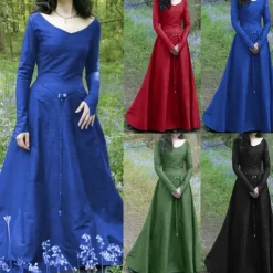 Retro Vintage Medieval Renaissance Dress Tunic Dress Lady Viking Ranger Fancy Dress Women's Celtic Viking Halloween Masquerade Casual Daily LARP Ren Faire Adults' Dress