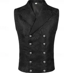 Retro Vintage Medieval Renaissance Coat Waistcoat Prince Knight Ritter Nobleman Jacquard Fancy Dress Men's Steampunk Adults' waistcoat