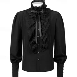 Retro Vintage Medieval Renaissance Blouse / Shirt Vampire Knight Ritter Solid Colored Fancy Dress Men's Pirate Fantasy Royal Masquerade Casual Daily Adults' Blouse