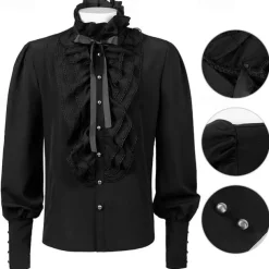 Retro Vintage Medieval Renaissance Blouse / Shirt Vampire Knight Ritter Solid Colored Fancy Dress Men's Pirate Fantasy Royal Masquerade Casual Daily Adults' Blouse