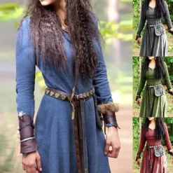 Retro Vintage Medieval Renaissance Dress Cosplay Costume Tunic Dress Viking Ranger Elven Fancy Dress Women's Celtic Viking Halloween Carnival Masquerade Performance Halloween LARP Adults' Dress All
