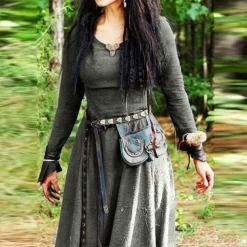 Retro Vintage Medieval Renaissance Dress Cosplay Costume Tunic Dress Viking Ranger Elven Fancy Dress Women's Celtic Viking Halloween Carnival Masquerade Performance Halloween LARP Adults' Dress All