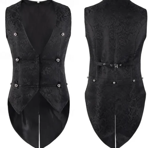 Retro Vintage Medieval Renaissance Coat Waistcoat Prince Knight Ritter Nobleman Jacquard Fancy Dress Men's Steampunk Masquerade Adults' waistcoat
