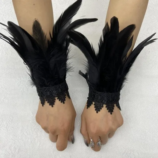 Retro Vintage Punk & Gothic Gloves Feather Lace Witch Maleficent Lace Fancy Dress Women's Fantasy Steampunk Walpurgis Night Masquerade Party / Evening Adults' Gloves