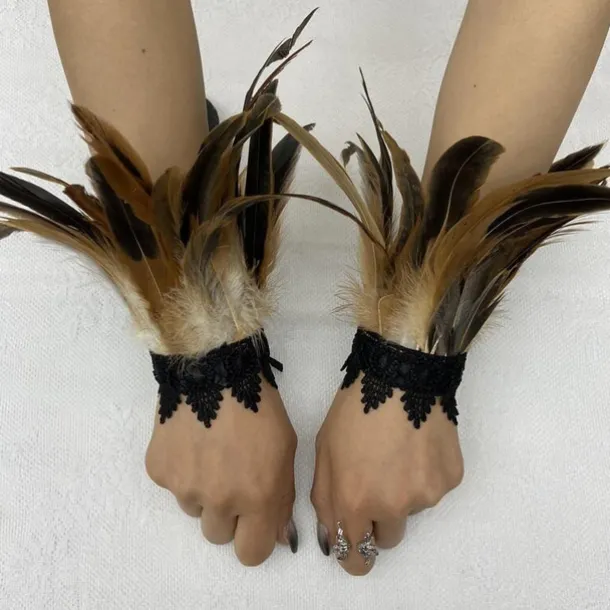 Retro Vintage Punk & Gothic Gloves Feather Lace Witch Maleficent Lace Fancy Dress Women's Fantasy Steampunk Walpurgis Night Masquerade Party / Evening Adults' Gloves