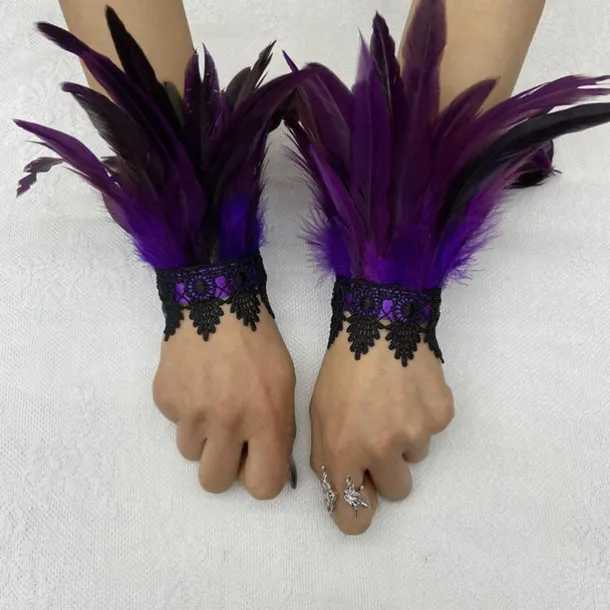 Retro Vintage Punk & Gothic Gloves Feather Lace Witch Maleficent Lace Fancy Dress Women's Fantasy Steampunk Walpurgis Night Masquerade Party / Evening Adults' Gloves