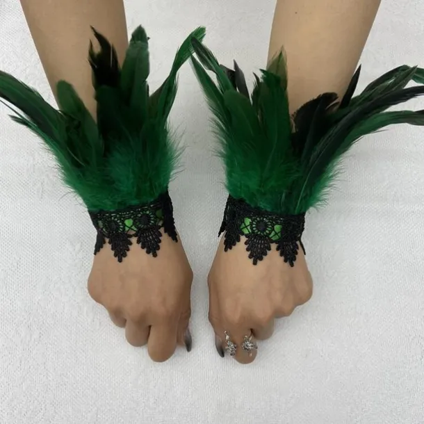 Retro Vintage Punk & Gothic Gloves Feather Lace Witch Maleficent Lace Fancy Dress Women's Fantasy Steampunk Walpurgis Night Masquerade Party / Evening Adults' Gloves