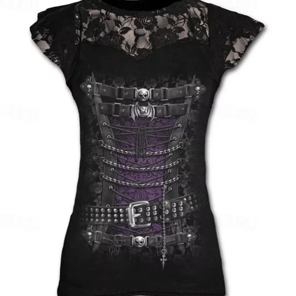 Retro Vintage Punk & Gothic T-shirt Halloween Costumes Skeleton Skull Lace Fancy Dress Women's Masquerade Party / Evening Adults' T-shirt