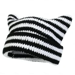 Retro Vintage Punk & Gothic Y2K Hat Striped Beanie Normal Cat Little Devil Horn Stripes Fancy Dress Men's Women's Halloween Carnival Masquerade Event / Party Festival Teen Adults' Hat Fall & Winter