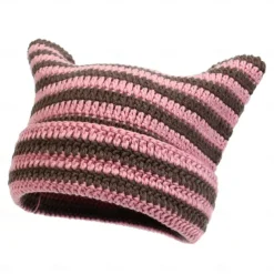 Retro Vintage Punk & Gothic Y2K Hat Striped Beanie Normal Cat Little Devil Horn Stripes Fancy Dress Men's Women's Halloween Carnival Masquerade Event / Party Festival Teen Adults' Hat Fall & Winter