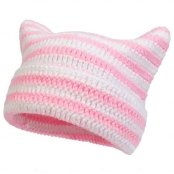 Retro Vintage Punk & Gothic Y2K Hat Striped Beanie Normal Cat Little Devil Horn Stripes Fancy Dress Men's Women's Halloween Carnival Masquerade Event / Party Festival Teen Adults' Hat Fall & Winter