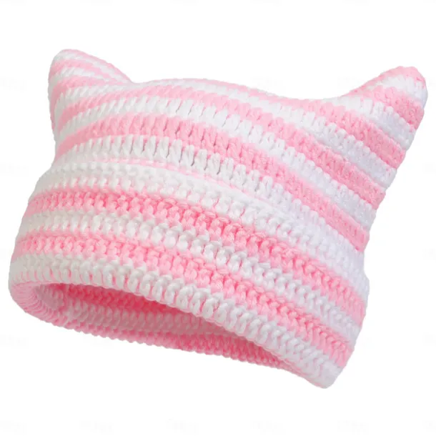 Retro Vintage Punk & Gothic Y2K Hat Striped Beanie Normal Cat Little Devil Horn Stripes Fancy Dress Men's Women's Halloween Carnival Masquerade Event / Party Festival Teen Adults' Hat Fall & Winter