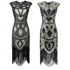 Retro Vintage Roaring 20s 1920s Flapper Dress Dress Masquerade The Great Gatsby Wedding Guest Sequins Tassel Fringe Fancy Dress Women's Masquerade Wedding Wedding Guest Party / Evening Adults' Dress