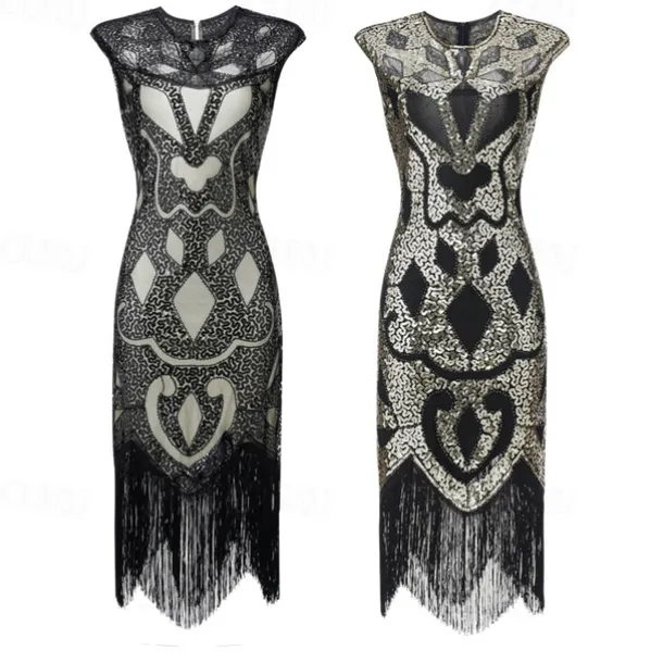 Retro Vintage Roaring 20s 1920s Flapper Dress Dress Masquerade The Great Gatsby Wedding Guest Sequins Tassel Fringe Fancy Dress Women's Masquerade Wedding Wedding Guest Party / Evening Adults' Dress