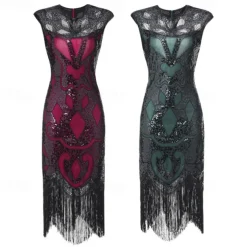 Retro Vintage Roaring 20s 1920s Flapper Dress Dress Masquerade The Great Gatsby Wedding Guest Sequins Tassel Fringe Fancy Dress Women's Masquerade Wedding Wedding Guest Party / Evening Adults' Dress
