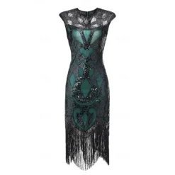 Retro Vintage Roaring 20s 1920s Flapper Dress Dress Masquerade The Great Gatsby Wedding Guest Sequins Tassel Fringe Fancy Dress Women's Masquerade Wedding Wedding Guest Party / Evening Adults' Dress