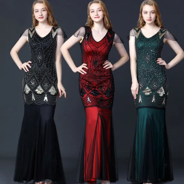 Retro Vintage Roaring 20s 1920s Flapper Dress Dress Masquerade The Great Gatsby Wedding Guest Sequins Fancy Dress Women's Masquerade Wedding Wedding Guest Party / Evening Adults' Dress Homecoming