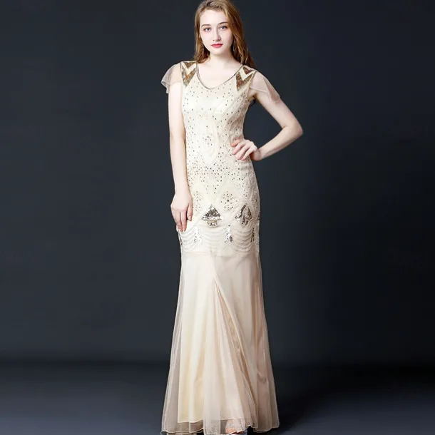 Retro Vintage Roaring 20s 1920s Flapper Dress Dress Masquerade The Great Gatsby Wedding Guest Sequins Fancy Dress Women's Masquerade Wedding Wedding Guest Party / Evening Adults' Dress Homecoming